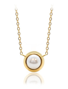 Jewellis ČR Jewellis Ocelový pozlacený náhrdelník Gold Pearl Change-N-Go s perlou Swarovski 8mm - Crystal White