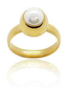 Jewellis ČR Jewellis Ocelový pozlacený prsten Gold Pearl Change-N-Go s perlou Swarovski 8mm - Crystal White