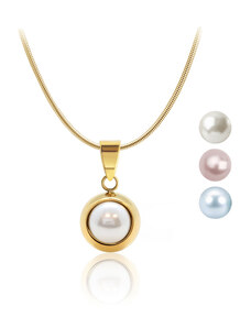 Jewellis ČR Jewellis Ocelový pozlacený náhrdelník Pearl Change-N-Go s perlou Swarovski 6mm - 3 v 1 na výměnu