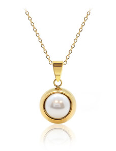 Jewellis ČR Jewellis Ocelový pozlacený náhrdelník Gold Pearl Change-N-Go s perlou Swarovski 8mm - Crystal White