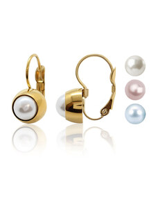 Jewellis ČR Jewellis Ocelové pozlacené náušnice klapky Gold Pearl Change-N-Go s perlami Swarovski 6mm - 3 v 1 na výměnu