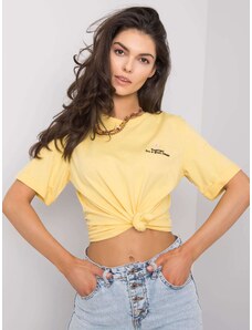 Fashionhunters Žluté dámské tričko s výšivkou
