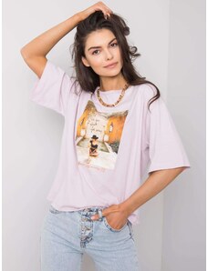 Fashionhunters Lilac dámské tričko s potiskem Morris