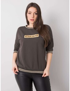 Fashionhunters Tmavá khaki mikina větší velikosti se sloganem Kendal