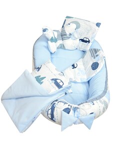 ANK-Baby Oboustranné hnízdečko Velvet 5v1 Autíčka, modrá