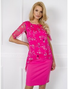 NUMERO Dámské růžové šaty s květinami -dark pink Květinový vzor