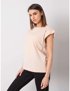 Fashionhunters Broskvové tričko s potiskem Ciara RUE PARIS