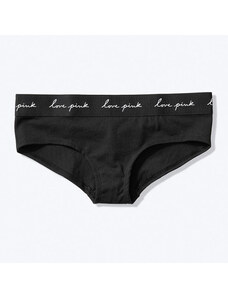 Victoria's Secret PINK černé bokové kalhotky s logem na gumě Logo Hipster