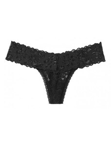 Victoria's Secret luxusní Black celokrajková tanga Floral Lace Thong Panty