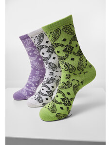 Urban Classics Accessoires Bandana Pattern Socks 3-Pack bílá+lila+lila