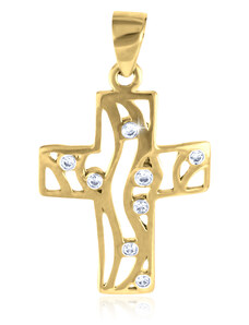 GEMMAX Jewelry Zlatý přívěsek křížek zdobený zirkony, žluto-bílý GLPCB-24341