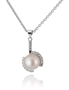 Stříbrný náhrdelník s perlou a zirkony po obou stranách - Meucci SP63N