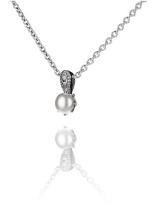 Jednoduchý stříbrný náhrdelník se zirkony a perlou - Meucci SP78N