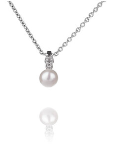 Elegantní stříbrný náhrdelník s perlou a zirkony - Meucci SP70N