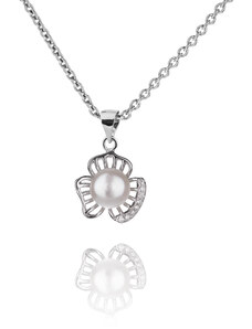 Stříbrný náhrdelník s perlou uprostřed zirkonové ozdoby - Meucci SP72N