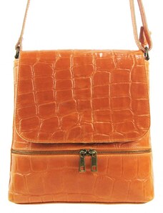 BORSE IN PELLE Kožená dámská crossbody kabelka v kroko designu oranžová