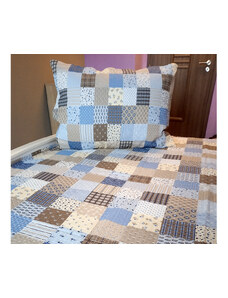 Krepové povlečení patchwork modrý