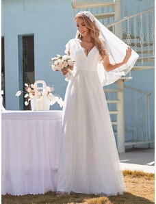 Ever-Pretty Elegantní krajkové svatební šaty s volánovými rukávky