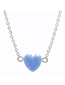 SkloBižuterie-J Ocelový náhrdelník Srdíčko opálové Blue
