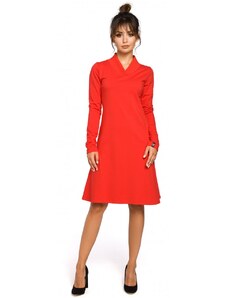 BE B044 Trapézové šaty s žebrovaným lemováním - červené