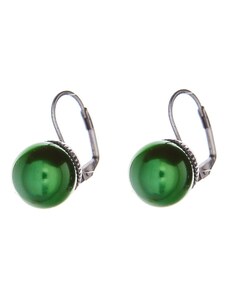 elegantní náušnice s perličkou, zelená / starostříbrná galvanizace