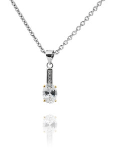 Stříbrný náhrdelník s oválným zirkonem a zlacením- Meucci SS104N/20