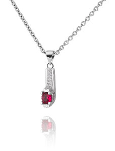 Stříbrný náhrdelník s rubínem a dvěma řadami zirkonů - Meucci SS145N/03