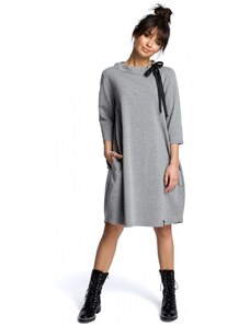 BeWear B070 Šaty nadměrné velikosti s páskem na zavázání - šedé