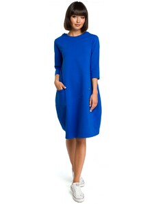 B083 Oversized šaty s přední kapsou - královská modř
