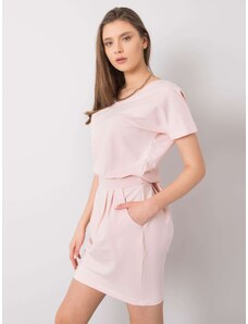 Basic Dámske svetlo-ružové šaty s krátkym rukávom a vrackami