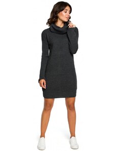 BK010 Pletené svetrové šaty s vysokým výstřihem - grafitové