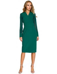 STYLOVE S136 Šifonové pouzdrové šaty s dlouhými rukávy - zelené