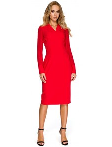STYLOVE S136 Šifonové pouzdrové šaty s dlouhými rukávy - červené