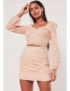 MISSGUIDED DÁMSKÝ ROMANTICKÝ CROP TOP SVĚTLE RŮŽOVÝ