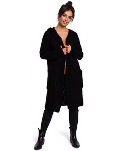 BK033 Pletený plisovaný svetr s kapucí - černý