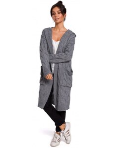 BK033 Pletený plisovaný svetr s kapucí - šedý