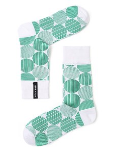 Love+Fun Pestrobarevné veselé ponožky bílé se zelenými kruhy Duvy
