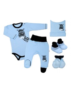 Baby Nellys 5-ti dílná soupravička do porodnice Zebra - modrá Velikost koj oblečení: 50 (0-1m)