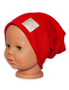 Baby Nellys Hand Made Dětská funkční čepice s dvojitým lemem - červená Velikost koj oblečení: 98 (2-3r)