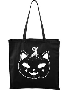 Roni Syvin + Adler/Malfini Ručně malovaná větší plátěná taška - Halloween kočka - Dýně