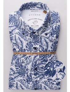 Košile Eterna Regular Fit "Len" s krátkým rukávem Upcycling Shirt s Modrým vzorem 2461WS7B_18