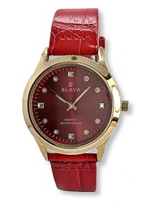 Slava Time Dámské červené hodinky SLAVA s kamínky SLAVA 10166