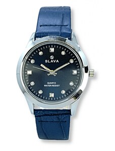 Slava Time Dámské modré hodinky SLAVA s kamínky SLAVA 10166