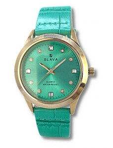 Slava Time Dámské zelené hodinky SLAVA s kamínky SLAVA 10166