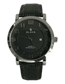 Slava Time Pánské černo-stříbrné elegantní hodinky SLAVA s ukazatelem data SLAVA 10067