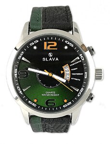 Slava Time Pánské elegantní hodinky s černo-zeleným ciferníkem SLAVA 10155