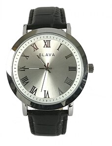 Slava Time Pánské elegantní hodinky SLAVA s černým páskem imitace hadí kůže SLAVA 10004