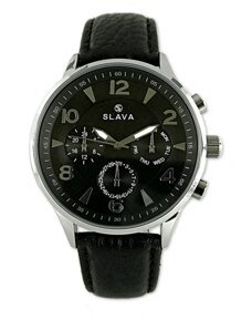 Slava Time Pánské elegantní hodinky SLAVA s velkým černým ciferníkem SLAVA 10146