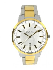 Slava Time Pánské ocelové hodinky SLAVA s stříbrno-zlatým řemínkem SLAVA 10059
