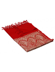 Pranita Kašmírská vlněná šála vyšívaná hedvábím Jamavar tmavě červená se zlatou